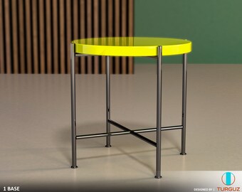 Epoxy Stainless Steel  Lemon  Coffee & Side Table / Yellow Ottoman- Made-To-Orde- DRAMA