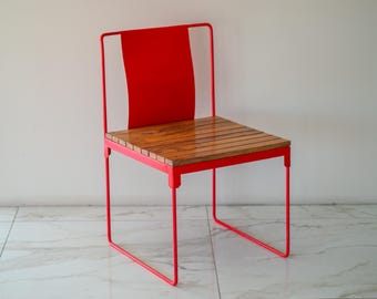 LAVA Red Metal Chair with Wood Seat - Set of 2