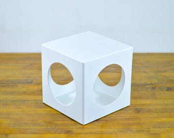 Modern Metal Cube End Table: Minimalist Coffee Table with Circular Cutouts