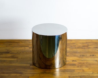 Handmade Chrome Cylinder Coffee Table: Modern Stainless Steel Accent Table