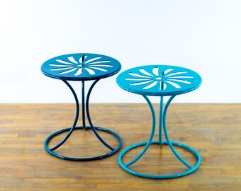 Metall Beistelltisch Set: Moderne florale Terrasse Akzent Tische