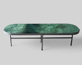 Green Marble Coffee Table: Handmade Blackened Steel, Contemporary Design