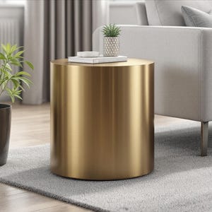Handcrafted Brass Drum Coffee Table: Modern Metal Side Table