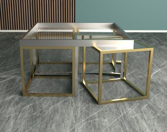 CUBE- Vintage Brass Coffee Table Base - CENTER Coffee Table Base -End Table Base / Cozy Furniture /CUSTOMIZABLE