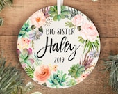 Big Sister Christmas Ornament with Cactus Flower Wreath