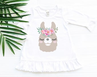 Llama Dress with Ruffles and Flower Crown