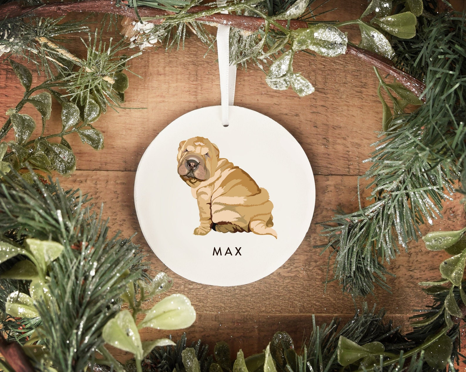 Shar Pei Ornament Personalized Dog Christmas Ornament Etsy