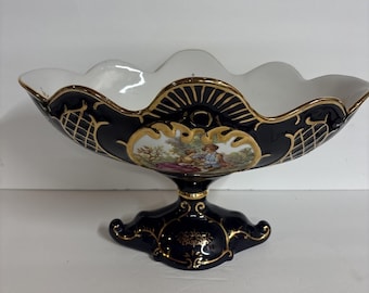 Limoges Cobalt Blue & Gold Fragonard Centerpiece Bowl Courting Victorian Couple