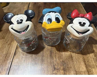 3 beautiful 1960's Disney ceramic lid jars Mickey Minnie Donald Vintage