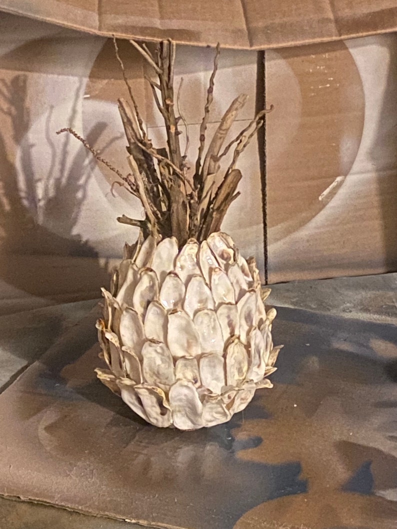 Oyster shell pineapple Welcome decor tabletop pineapple sea shell pineapple Mother's Day Housewarming hostess oyster shell art image 2