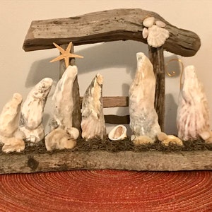 Driftwood Nativity - Driftwood - Seashells  - Medium - Full Manger - Holy Family - Natural Nativity -  South Carolina - creche - Christmas