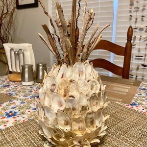 Oyster shell pineapple Welcome decor tabletop pineapple sea shell pineapple Mother's Day Housewarming hostess oyster shell art image 3