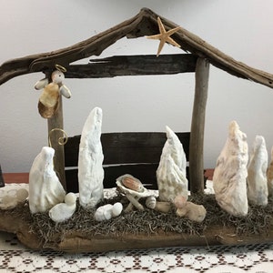 Driftwood Nativity Driftwood Seashells Large Manger Holy Family Natural Nativity South Carolina image 3