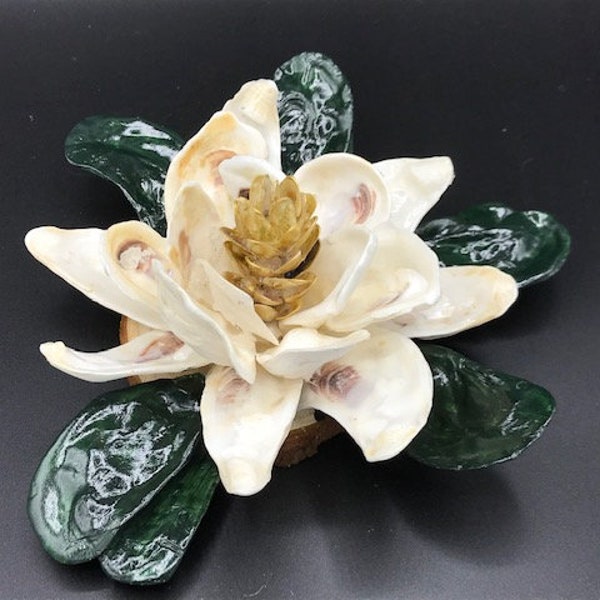 Oyster shell magnolia blossom - hand painted - southern charm - seashell - valentine - Mother’s Day