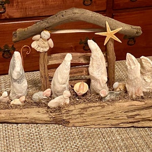 Driftwood Nativity Driftwood Seashells Large Manger Holy Family Natural Nativity South Carolina image 2