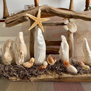 Driftwood Nativity Driftwood Seashells Large Manger Holy Family Natural Nativity South Carolina image 5