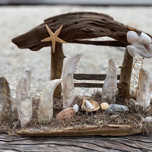 Driftwood Nativity Driftwood Seashells Large Manger Holy Family Natural Nativity South Carolina image 4