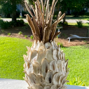 Oyster shell pineapple Welcome decor tabletop pineapple sea shell pineapple Mother's Day Housewarming hostess oyster shell art image 1