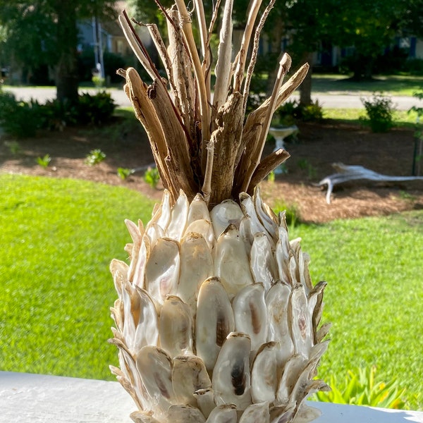 Oyster shell pineapple - Welcome decor - tabletop pineapple - sea shell pineapple - Mother's Day - Housewarming - hostess - oyster shell art