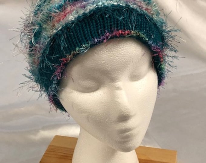 Featured listing image: Fluzzie; Chemo Hat or Cap; Fun Hat with Serious Side; Mixed fluffy yarns&thin yarns; ;gives head shape, lets head breath, Fun Colors,  OOAK