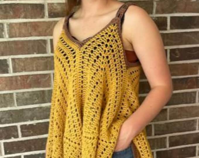 Featured listing image: Crocheted Hanky top aka float top tank; v-neck with crocheted straps and float skirts; cotton/aacrylic yarn; size medium/large; MW & Dry