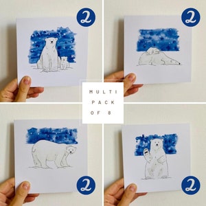 8 pacotes de cartões de Natal do Urso Polar - cartões de caridade reciclados, desenhados à mão.