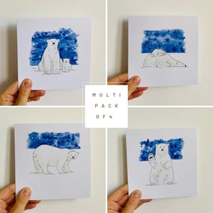 4 pakje Polar Bear-kerstkaarten - gerecycled, met de hand getekend, liefdadigheidskaarten.