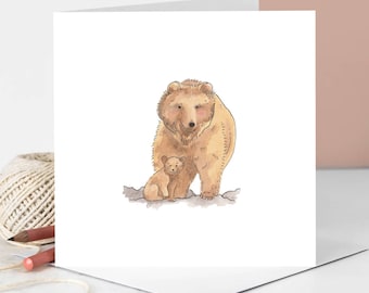 Mama Bear and cub Mothers Day / New Mum Card. Blank inside or handwritten personalisation option.