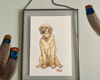 Custom pet portrait (A5) personalised watercolour painting. Pet memorial artwork.