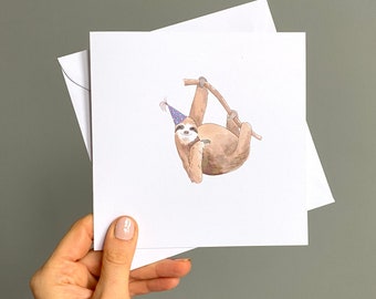 Sloth ‘Party Animal’ Birthday card - Eco-friendly, high quality recycled print with envelope. Free delivery.