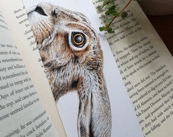 BOOKMARK • Startled Hare • animal art • wildife art • gifts for nature lovers  book • bookworm • bibliophile • recycled • Natalie Toms
