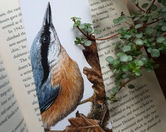 BOOKMARK • nuthatch • animal art • wildife art • gifts for nature lovers  book • bookworm • bibliophile • recycled • Cornish • Natalie Toms