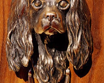 Cavalier King Charles sculpted door knocker cast in fine art bronze, individually hand made upon order. A work of art to last forever.