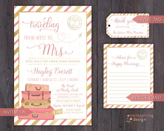 Destination Wedding Bridal Shower Invitations Favor Tags Etsy