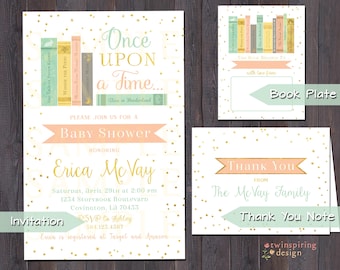 Once Upon a Time Story Book Baby Shower Invitations, Thank You Notes, and/or Book Plate Stickers | Book Themed Baby Shower