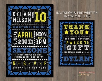 Trampoline Party Invitation and/or Pre-Written Thank You Note DIGITAL FILE | Trampoline Birthday Invitation