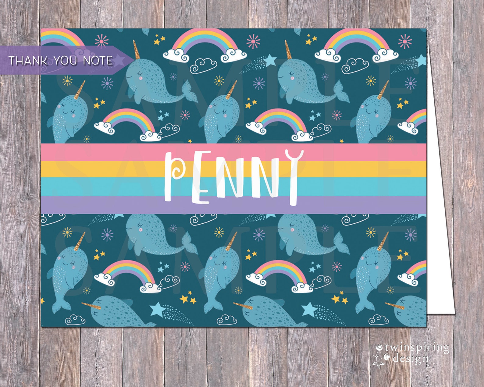 Narwhal Birthday Invitation Thank You Note And/or Favor Tag | Etsy
