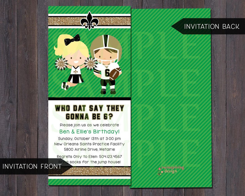 Football /& Cheerleader Invitation Saints or LSU Invitations with Envelopes Customizable for Any Team!