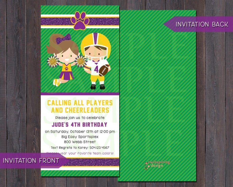 Football /& Cheerleader Invitation Saints or LSU Invitations with Envelopes Customizable for Any Team!