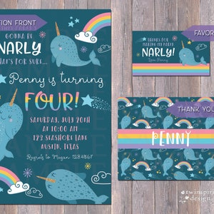 Narwhal Birthday Invitation, Thank You Note, And/or Favor Tag DIGITAL ...