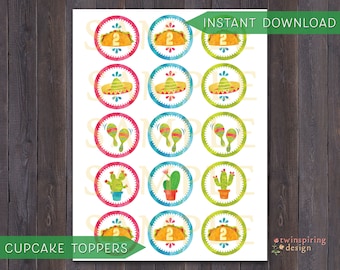 Taco TWOsday Cupcake Toppers INSTANT DOWNLOAD Digital File