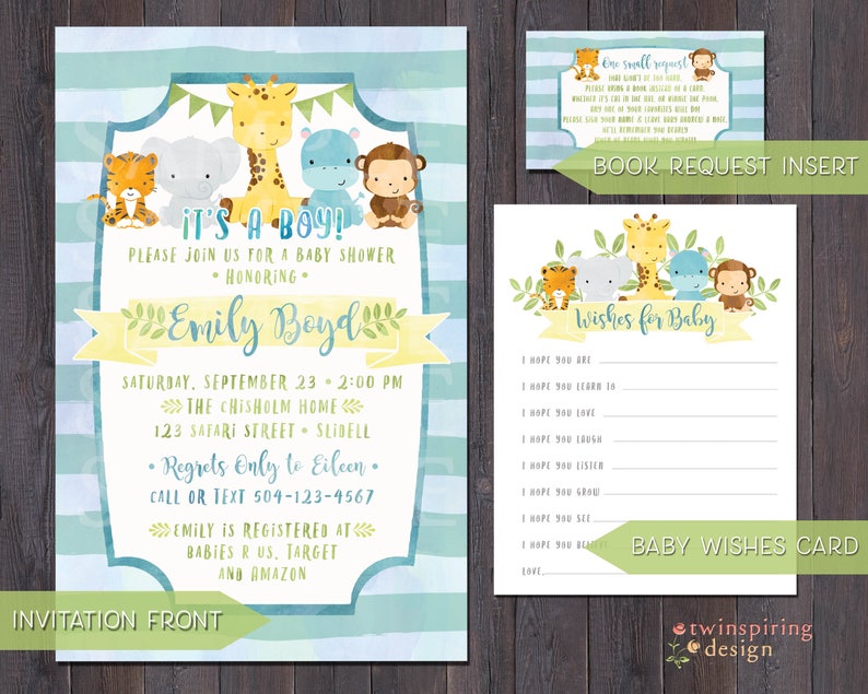 Jungle Animals Baby Shower Invitations Thank You Notes Etsy Jungle Animals Baby Shower Invitations Thank You Notes Etsy