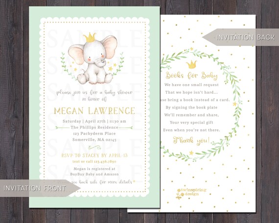 elephant gender neutral baby shower invitations thank you notes favor tags book plate stickers advice cards and or envelope seals thank you invitations