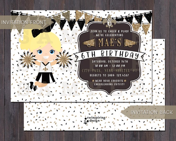 saints cheerleader birthday invitations