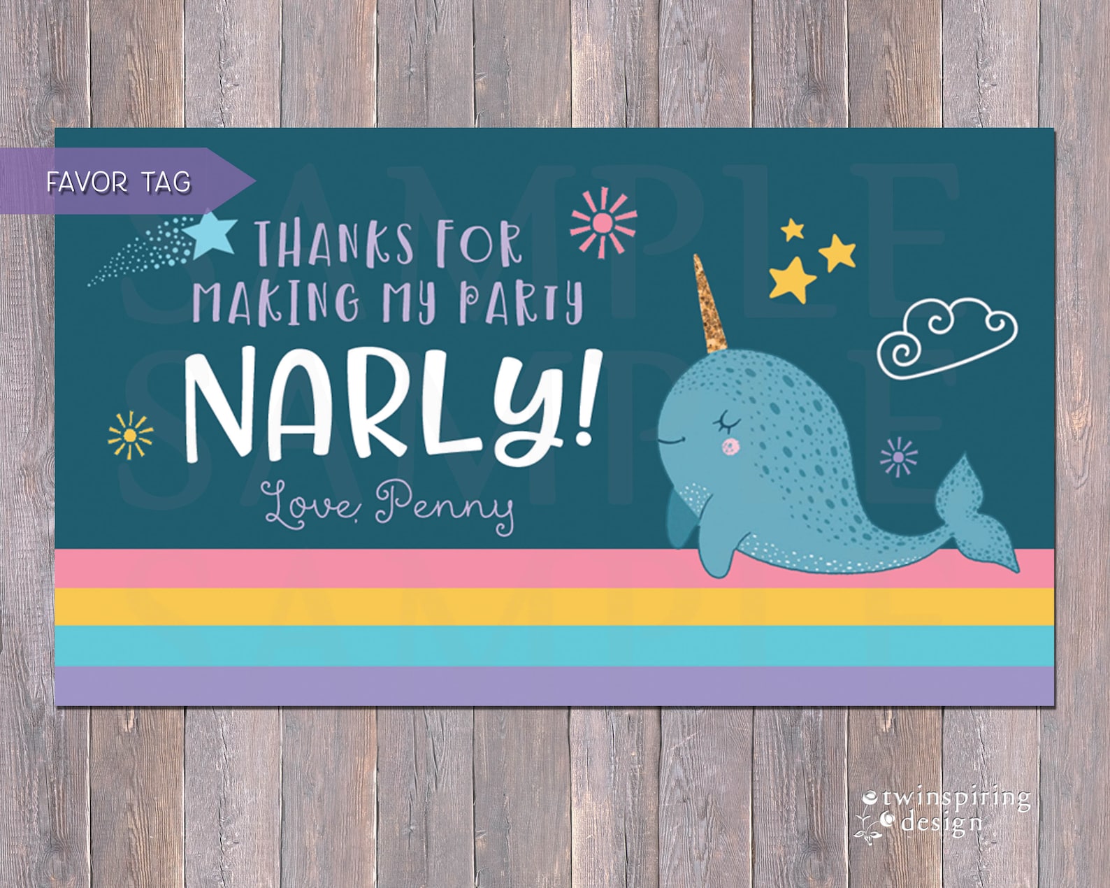 Narwhal Birthday Invitation Thank You Note And/or Favor Tag - Etsy