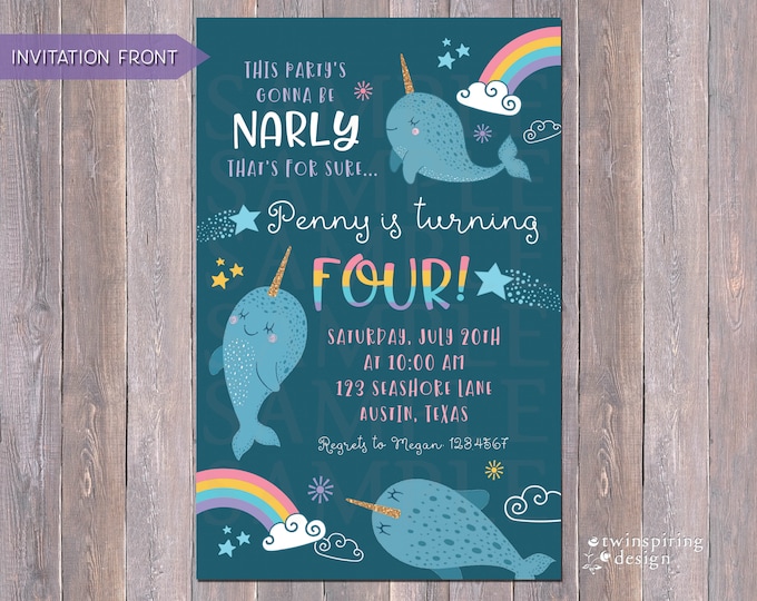 Narwhal Birthday Invitation Thank You Note And/or Favor Tag - Etsy
