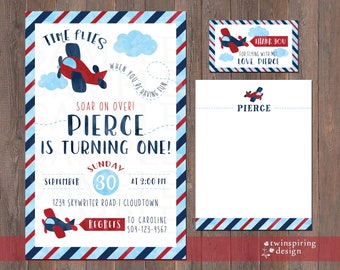 Airplane 1st Birthday Party DIGITAL Invitation, Thank You Note, and/or Favor Tag - Time Flies When You're Having Fun