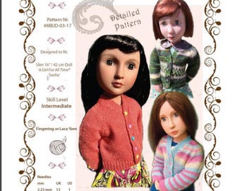 PDF Pattern to download - Knitting pattern of cardigan for 42 cm/ 16 inch slim Doll - 2 & 3 ply