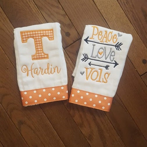 Peace Love Vols Personalized Applique Burp Cloths Vols Game Etsy