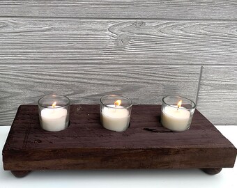 Candle Holder - Votive Candles - Reclaimed Wood - Spa Decor - Candle Gift Set - Wood Art